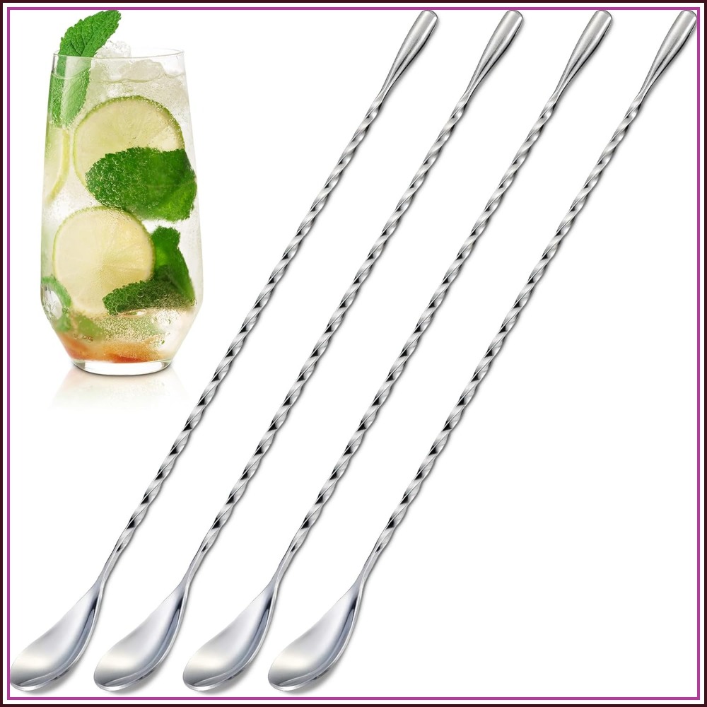 Bar Spoon Twisted - 4-delige barlepelset, 30 cm lang, 18/8